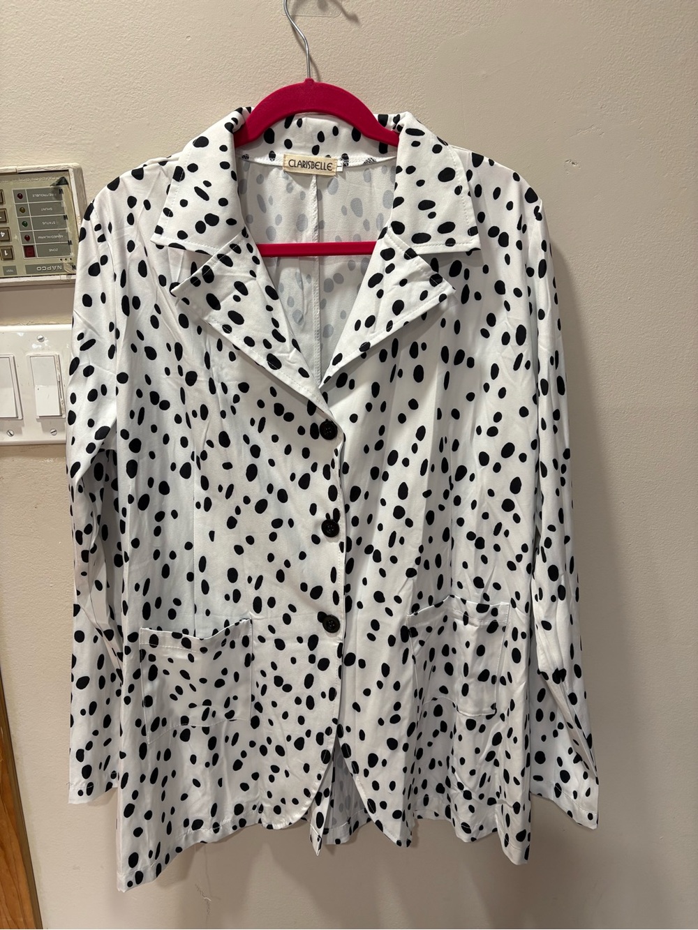 White & Black Polka Dot Button Jacket